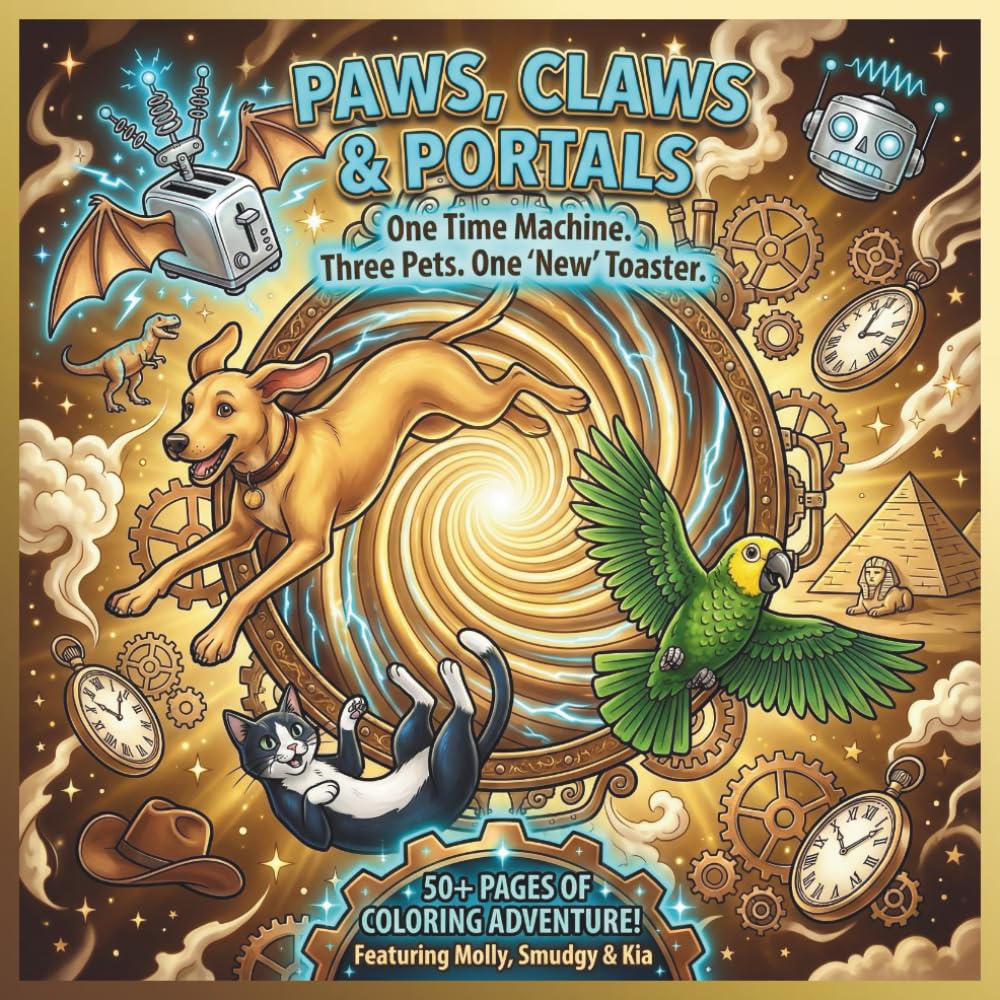 Paws, Claws & Portals coloring book cover